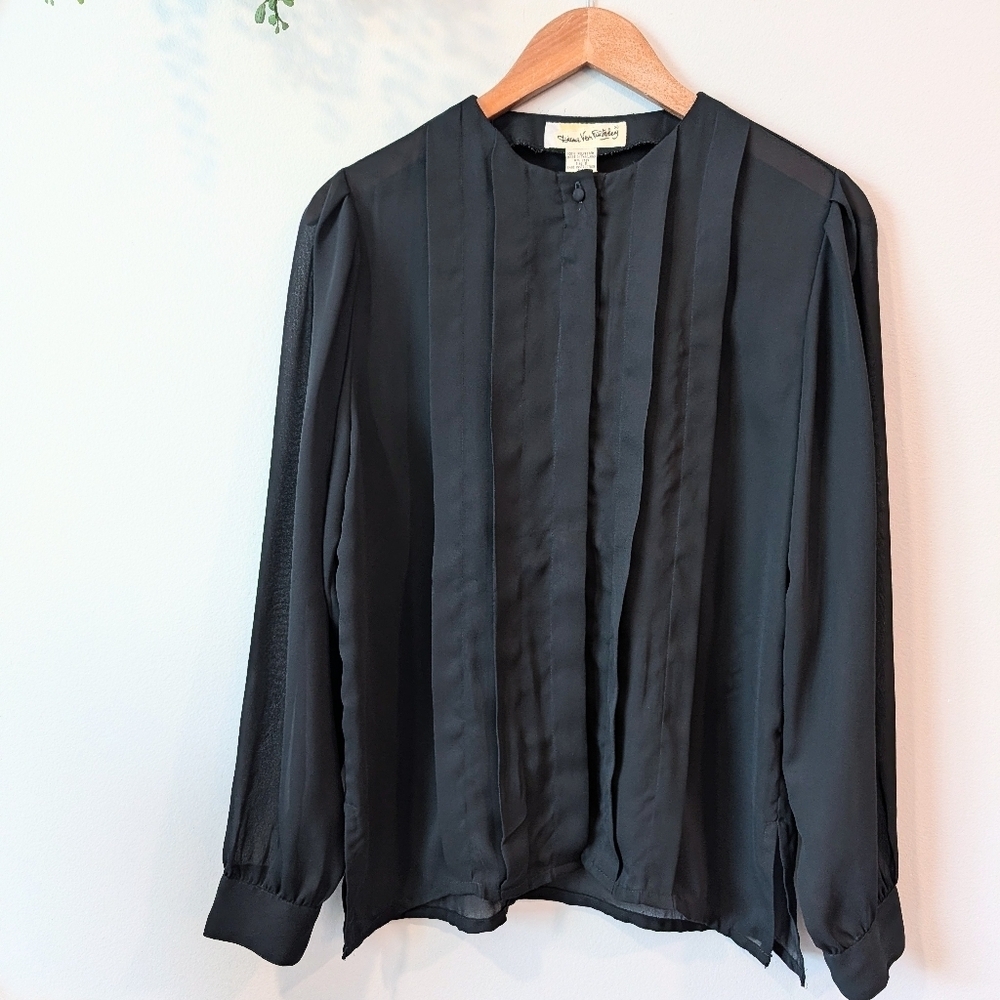 Vintage Diane Von Furstenberg Black Button-Up Blouse Sz 8
